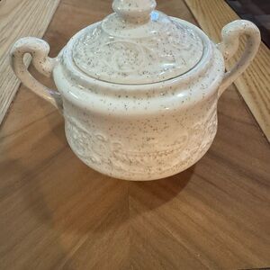 48 year old studio pottery Speckled Cream Ceramic Sugar Bowl
